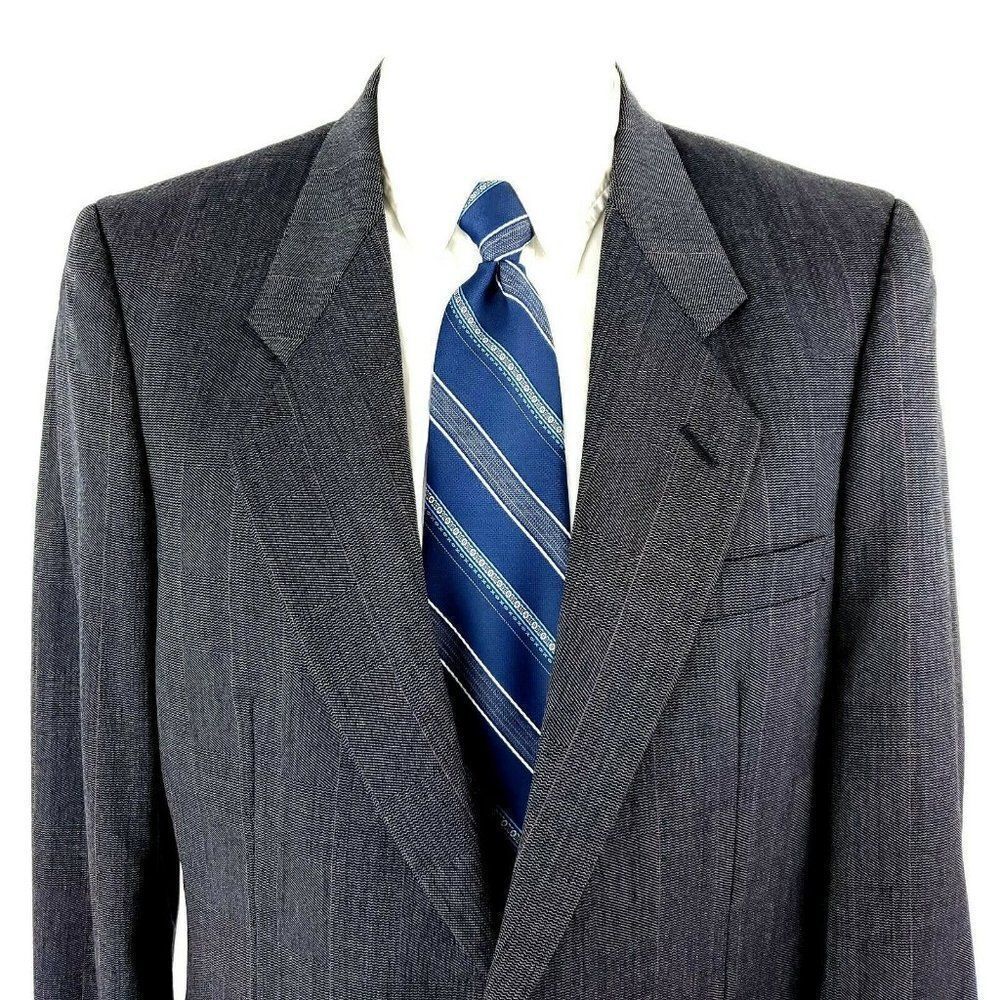 Jones New York Wool 2 Button‎ Blazer 38L Blue Gray Glen Plaid Sport Coat
